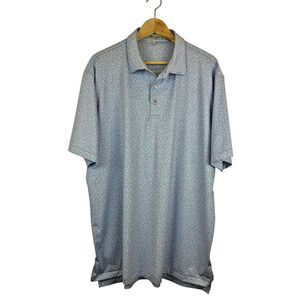 Peter Millar Summer Comfort Polo Shirt Blue All Over Print Golf Men Size XL‎